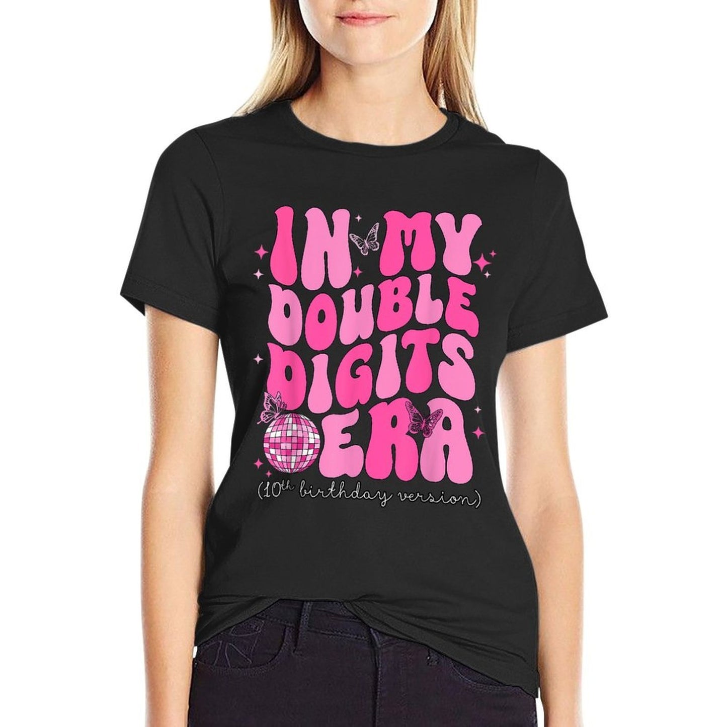 In My Double Digits Era 10th Birthday Version  Ribbed Collar T-Shirt