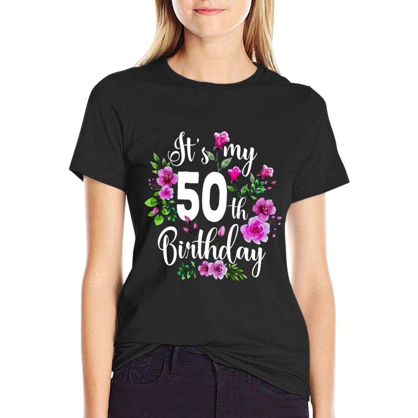Its My 50th Birthday Pink Rose Flower 50 Year Old Sweatshirt  High-quality Stitching T-Shirt