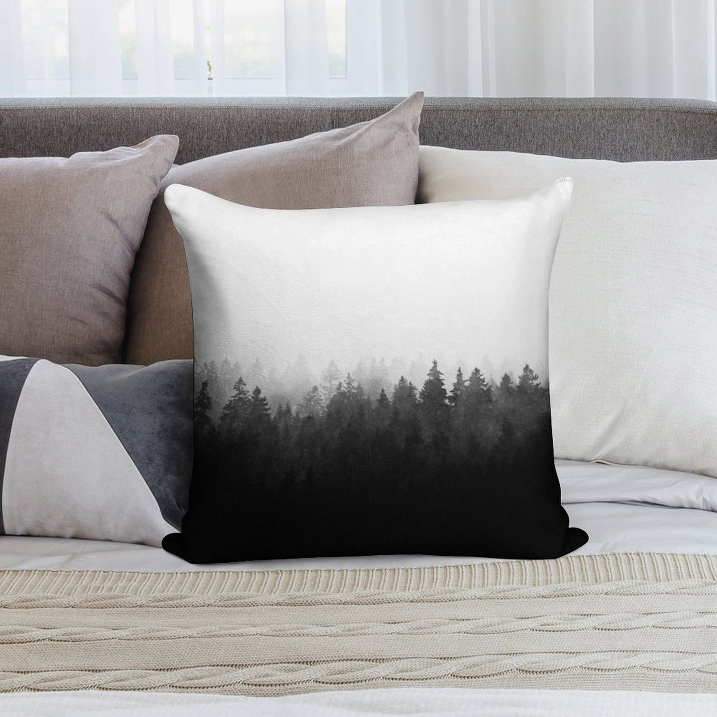A Wilderness Somewhere  Misty Romantasy Fairytale Ghostwood Forest With Cascadia Trees Covered In Magic Light And Fog Soft Shrink-Resistant Throw Pillow