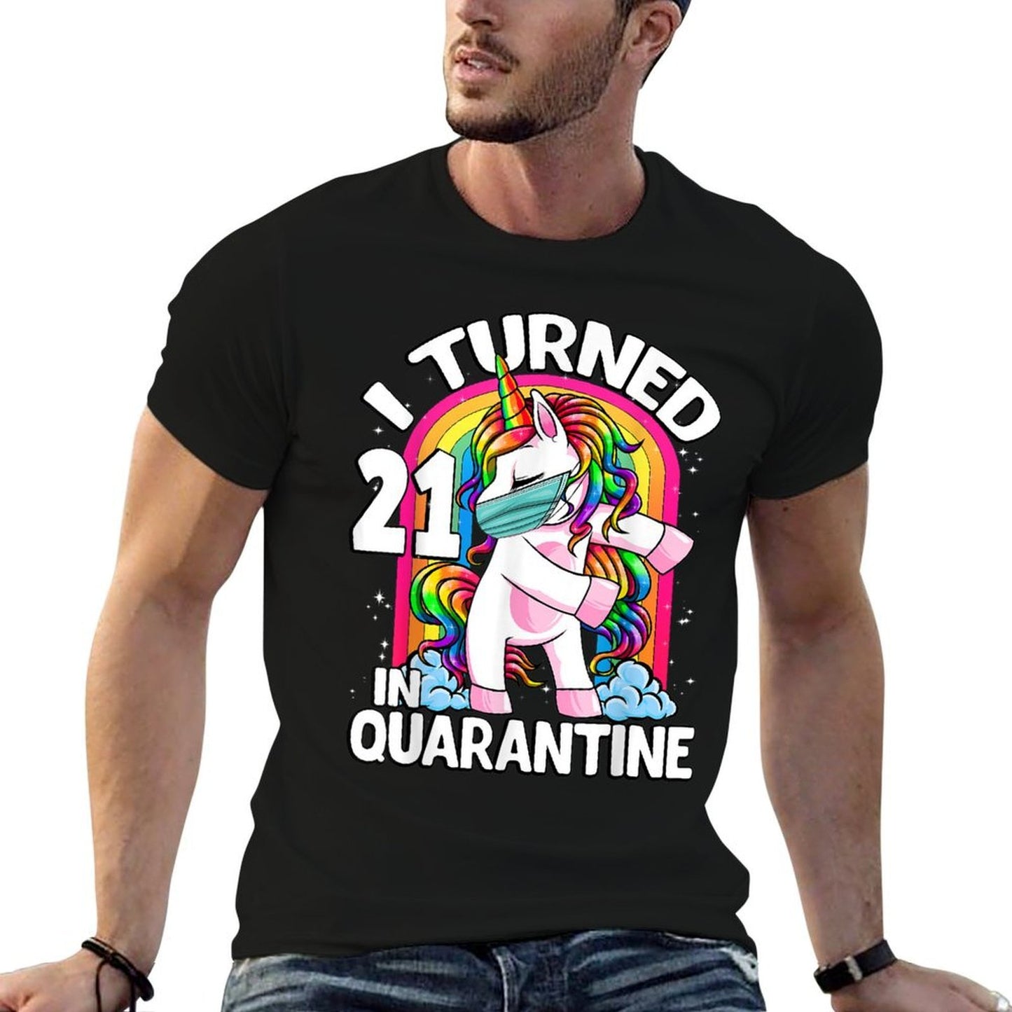 I Turned 21 In Quarantine Flossing Unicorn 21st Birthday  Ribbed Collar T-Shirt