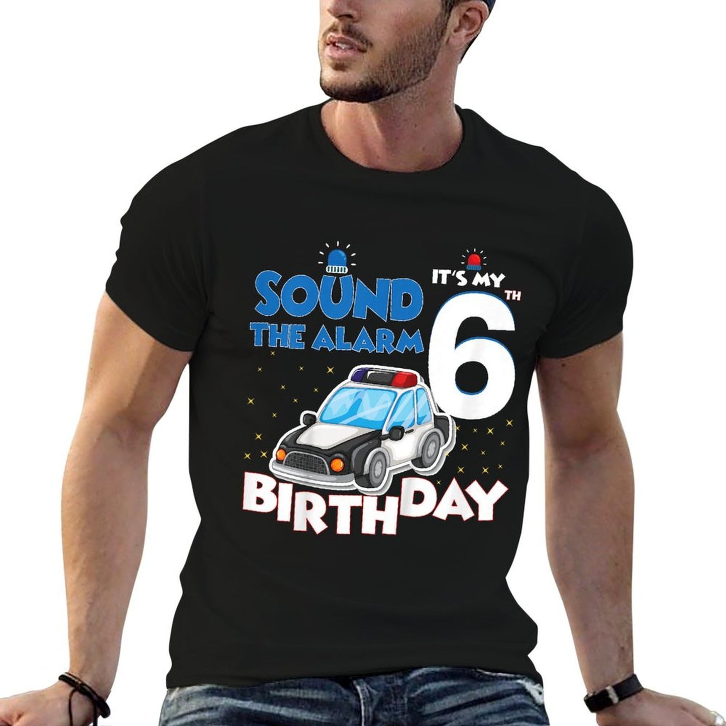 Kids Sound The Alarm It's My 6th Birthday 6 Years Old Policeman  Moisture-wicking T-Shirt