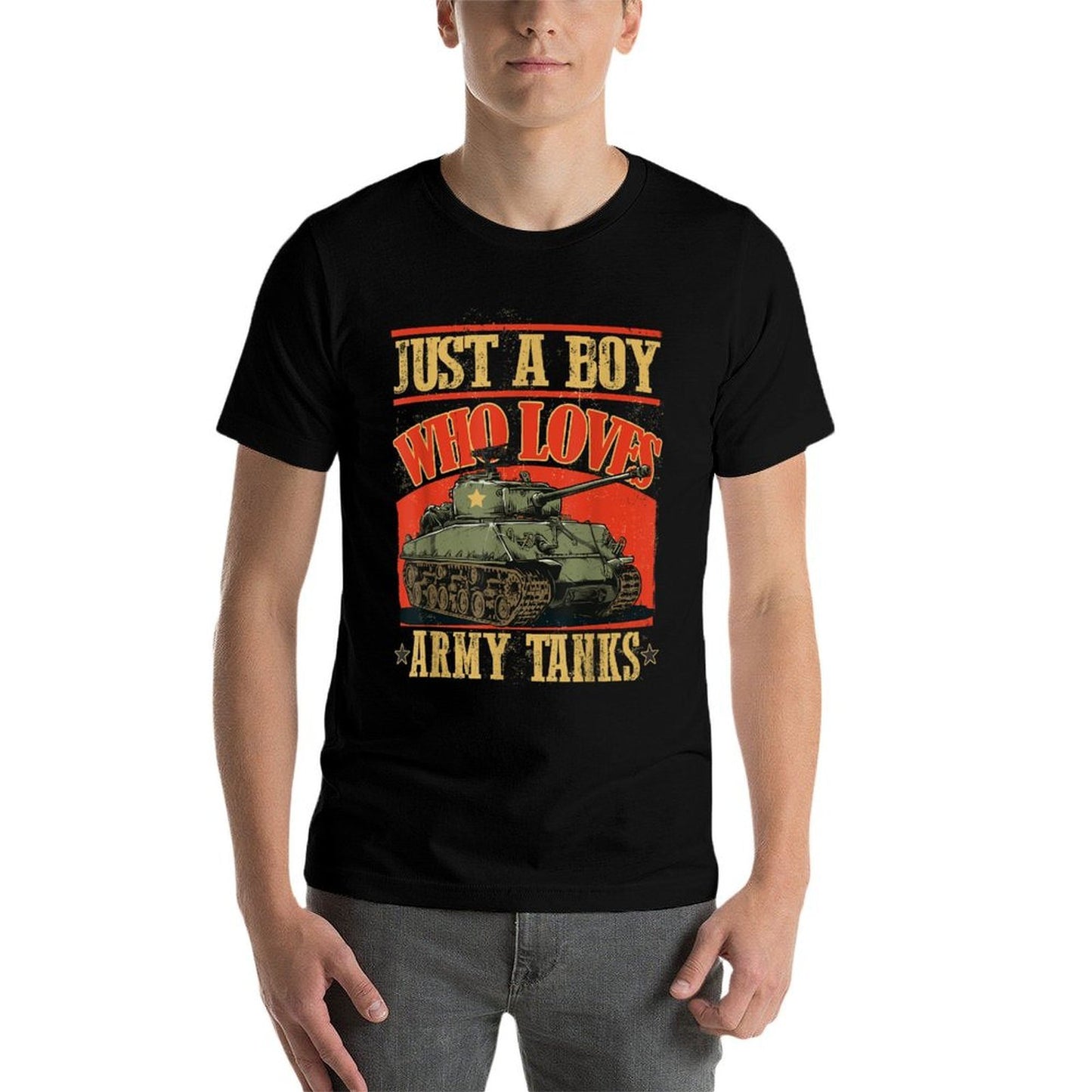 Just A Boy Who Loves Army Tanks A World War 2 Sherman Tank  Moisture-wicking T-Shirt