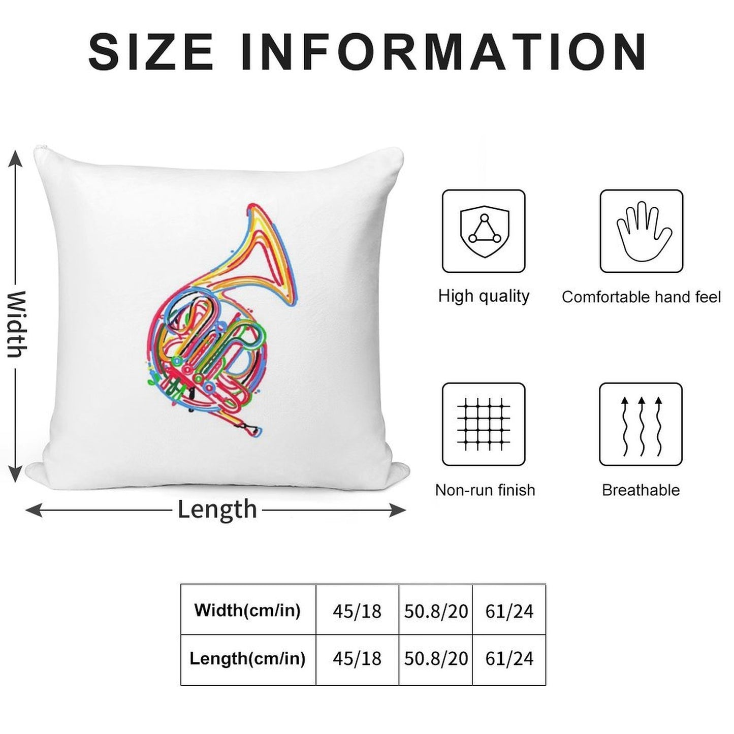 French Horn Soft Skin-Friendly Throw Pillow