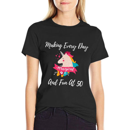 Magical Unicorn 50th Birthday Party - Fabulous Fun At 50 Premium  Ribbed Collar T-Shirt