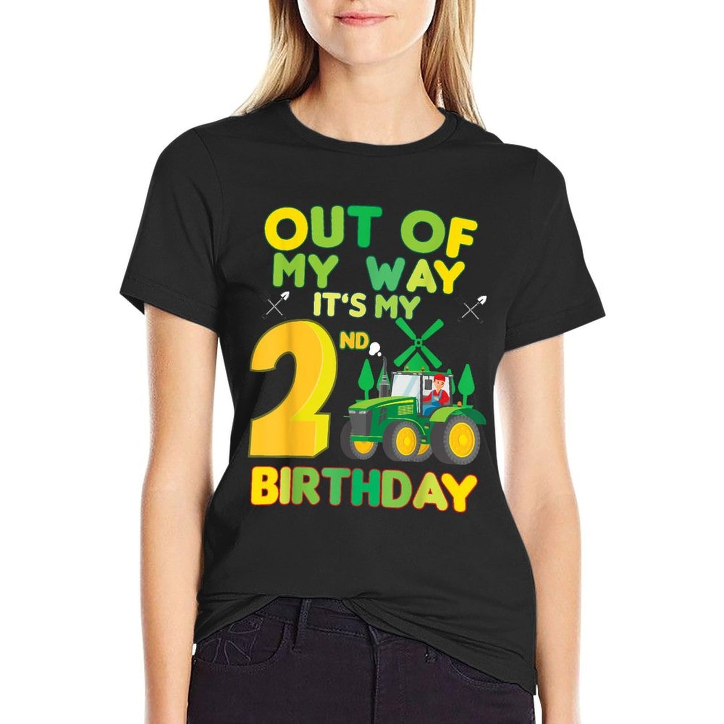 Kids Farmer Bday Out of My Way It's My 2nd Birthday Tractor  Easy-care T-Shirt