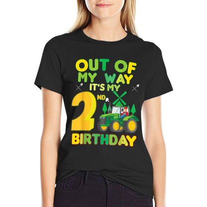 Kids Farmer Bday Out of My Way It's My 2nd Birthday Tractor  Easy-care T-Shirt