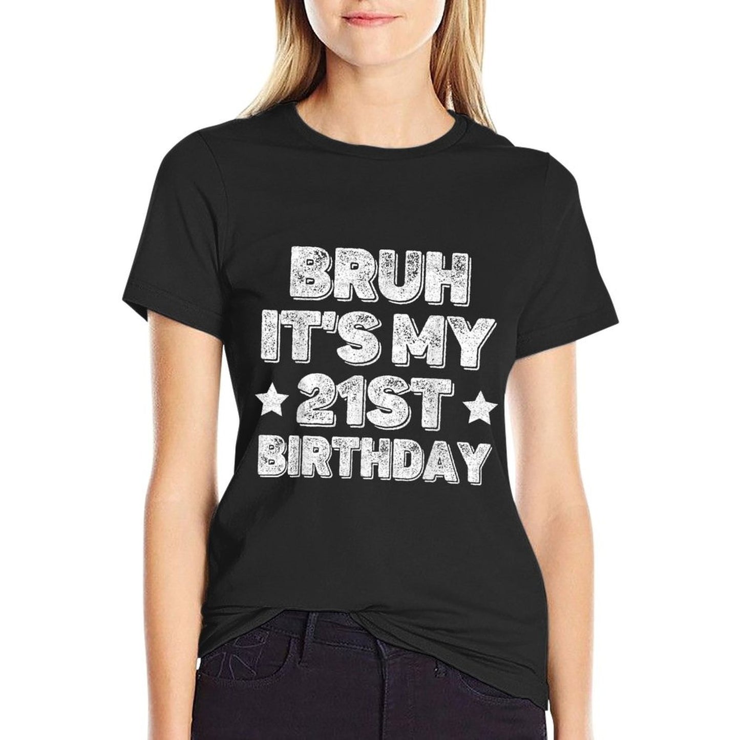 Bruh It's My 21st Birthday Vintage 2003 21st Birthday  Ribbed Collar T-Shirt
