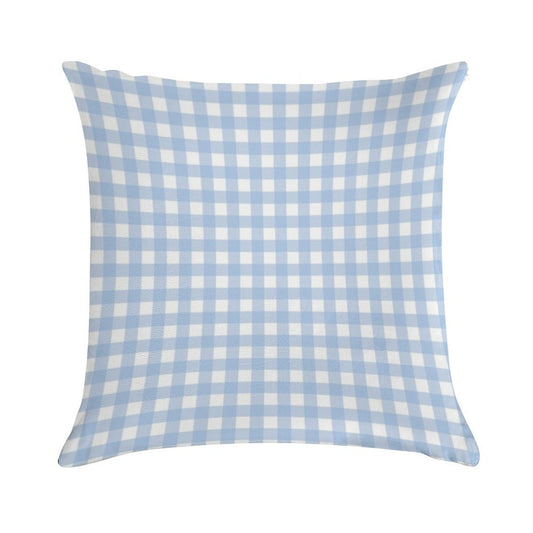 Light Blue Gingham Patterned Soft Warmth Comfort Throw Pillow