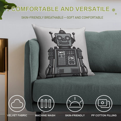 Vintage Robot Soft Shrink-Resistant Throw Pillow