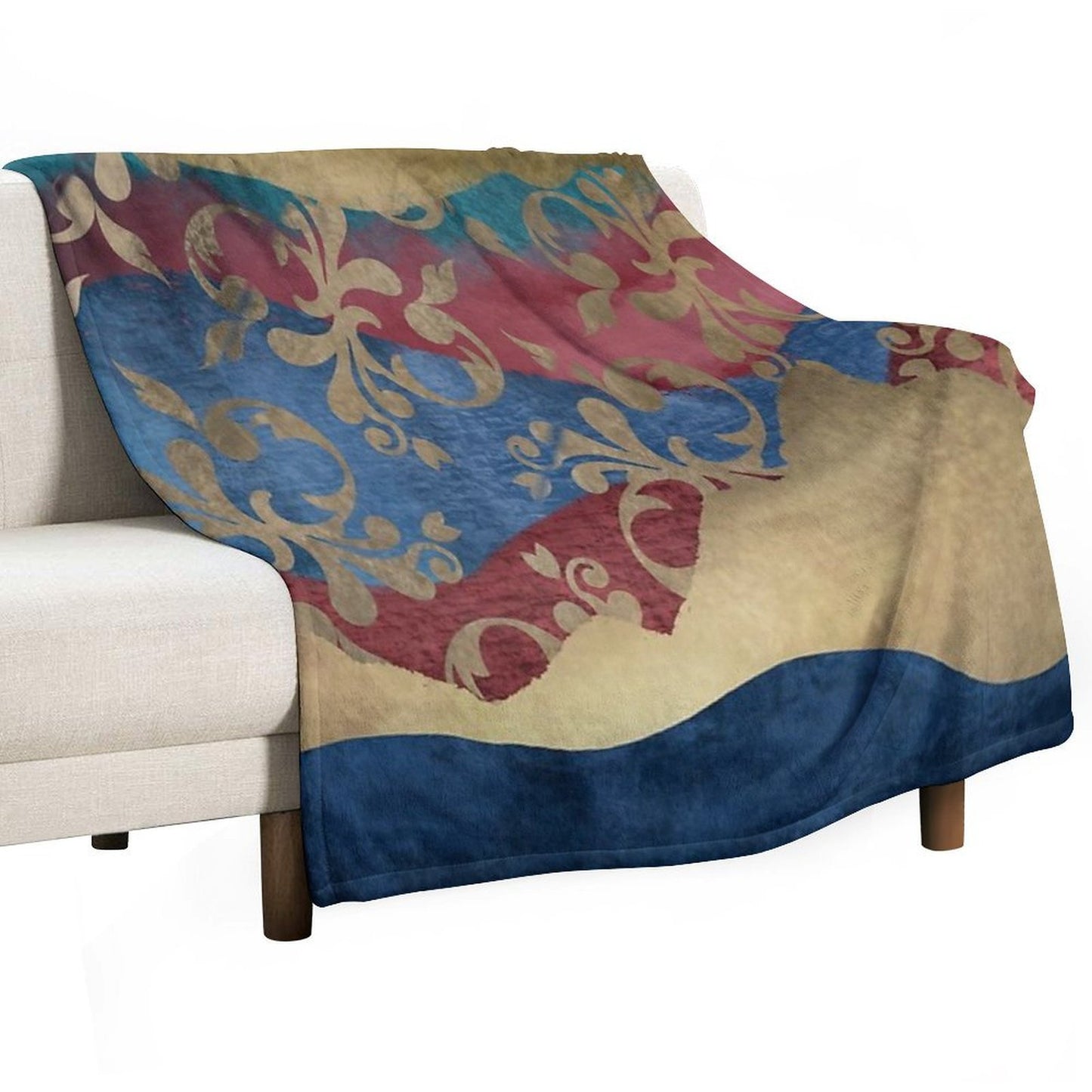 Gold Blue And Red Layered Pattern Art Versatility Throw Blanket