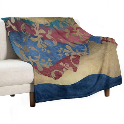 Gold Blue And Red Layered Pattern Art Versatility Throw Blanket