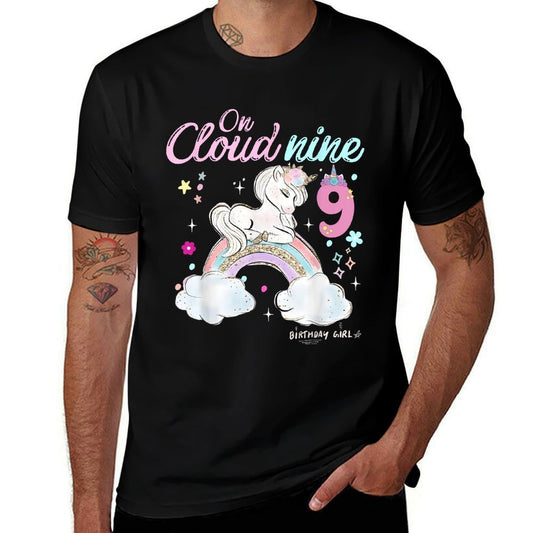 9-year-old Cloud Nine Cute Unicorn Girl's 9th Birthday  Vintage-inspired T-Shirt