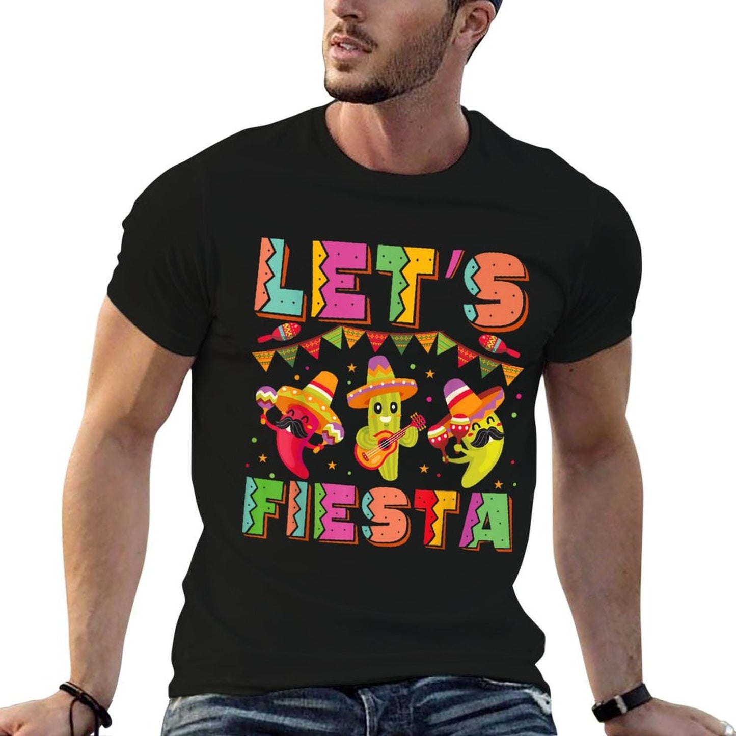Let's Fiesta Mexico Fiesta Taco Guitar Cinco De Mayo  Trendy Pattern T-Shirt