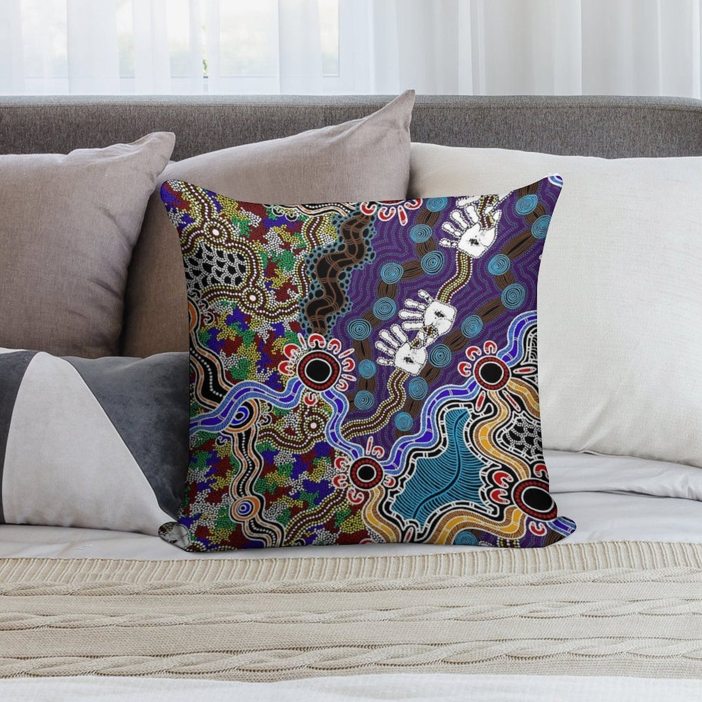 Authentic Aboriginal Art - Discovering Your Dreams Soft Durable Construction Throw Pillow