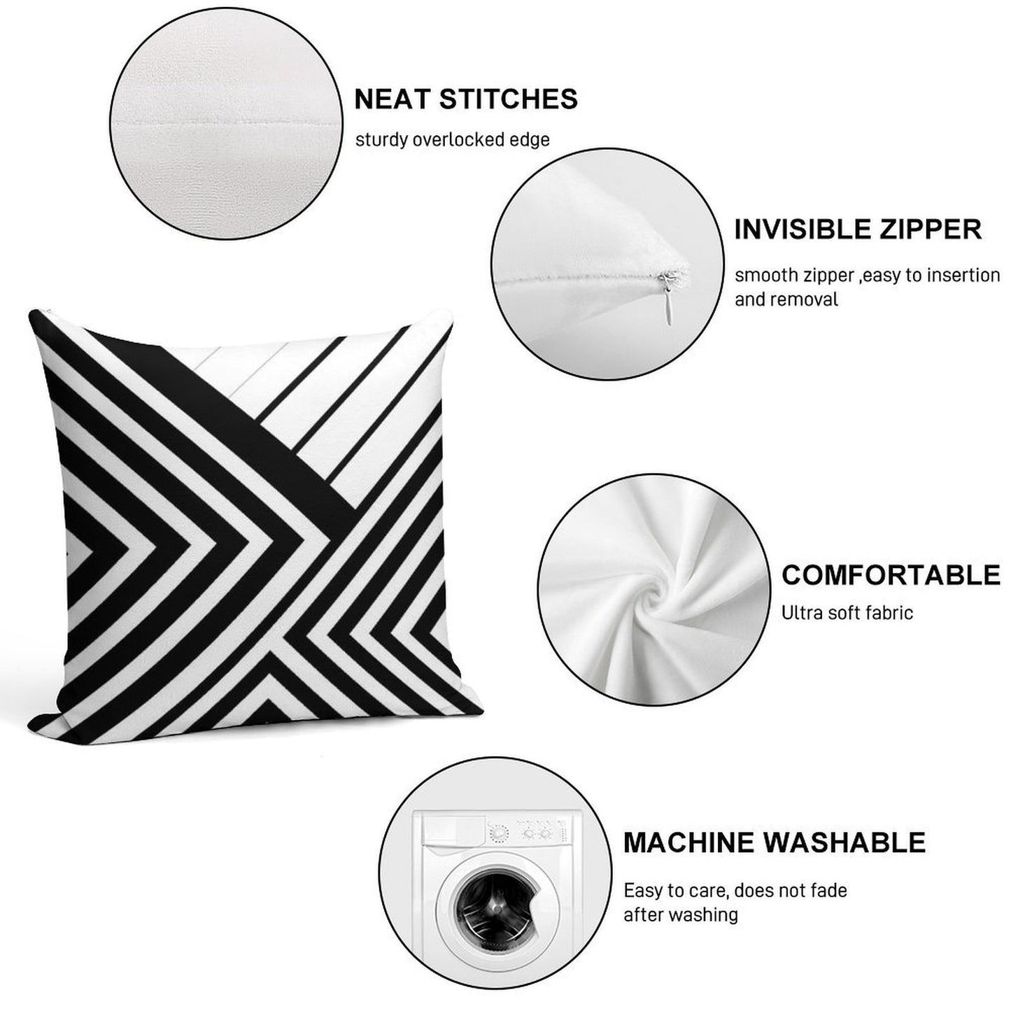 Black And White Geometric Lines Soft Warmth Comfort Throw Pillow