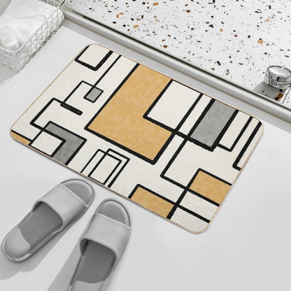 Piet Composition - Mid-Century Modern Minimalist Geometric Abstract in Muted Mustard Gold, Gray, And Cream  Absorbent Bath Mat