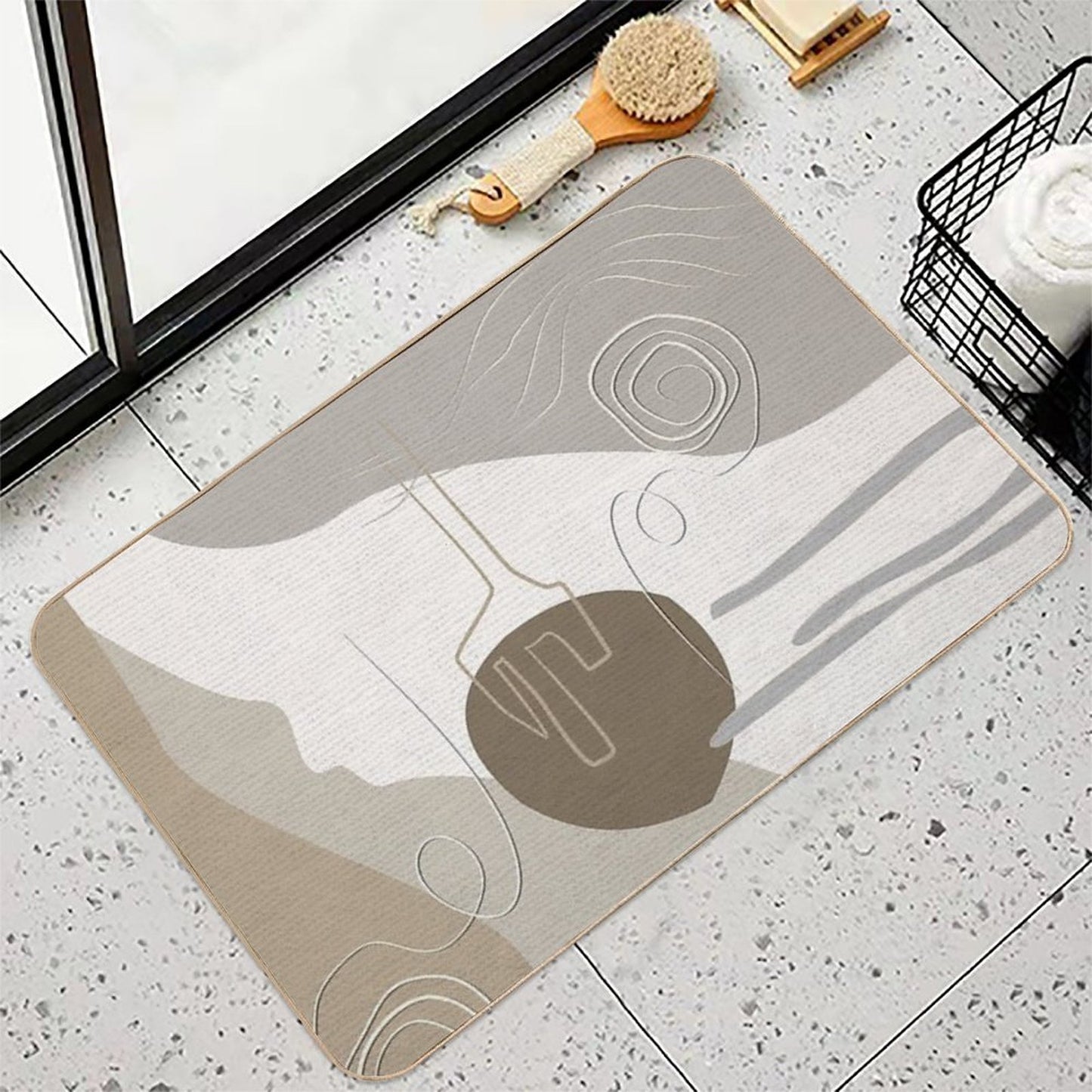 Abstract - Go with The Flow 2 in Beige  Long-Lasting Bath Mat
