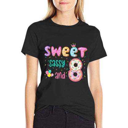 Sweet Sassy And Eight Donut Theme 8th Birthday Party Girls  Stretchy T-Shirt