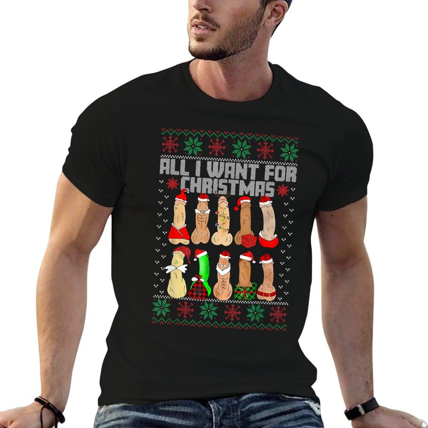 All I Want For Christmas Is D Merry Dickmas Dirty Christmas  Summer-ready Fabric T-Shirt