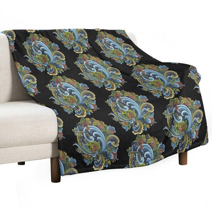 Traditional Norwegian Telemark Rosemaling Velvety-soft Throw Blanket