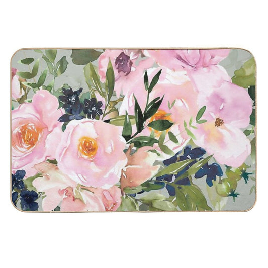 Floral Watercolor Rose Bouquet, Green And Pink  High-Traffic Bath Mat