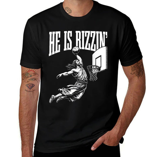 He Is Rizzin Funny Jesus Basketball Meme  Wrinkle-resistant T-Shirt