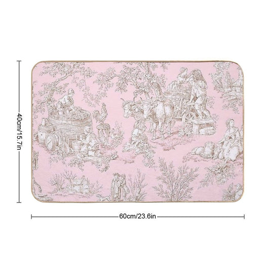 French Country Pink Toile  Anti-Trip Bath Mat