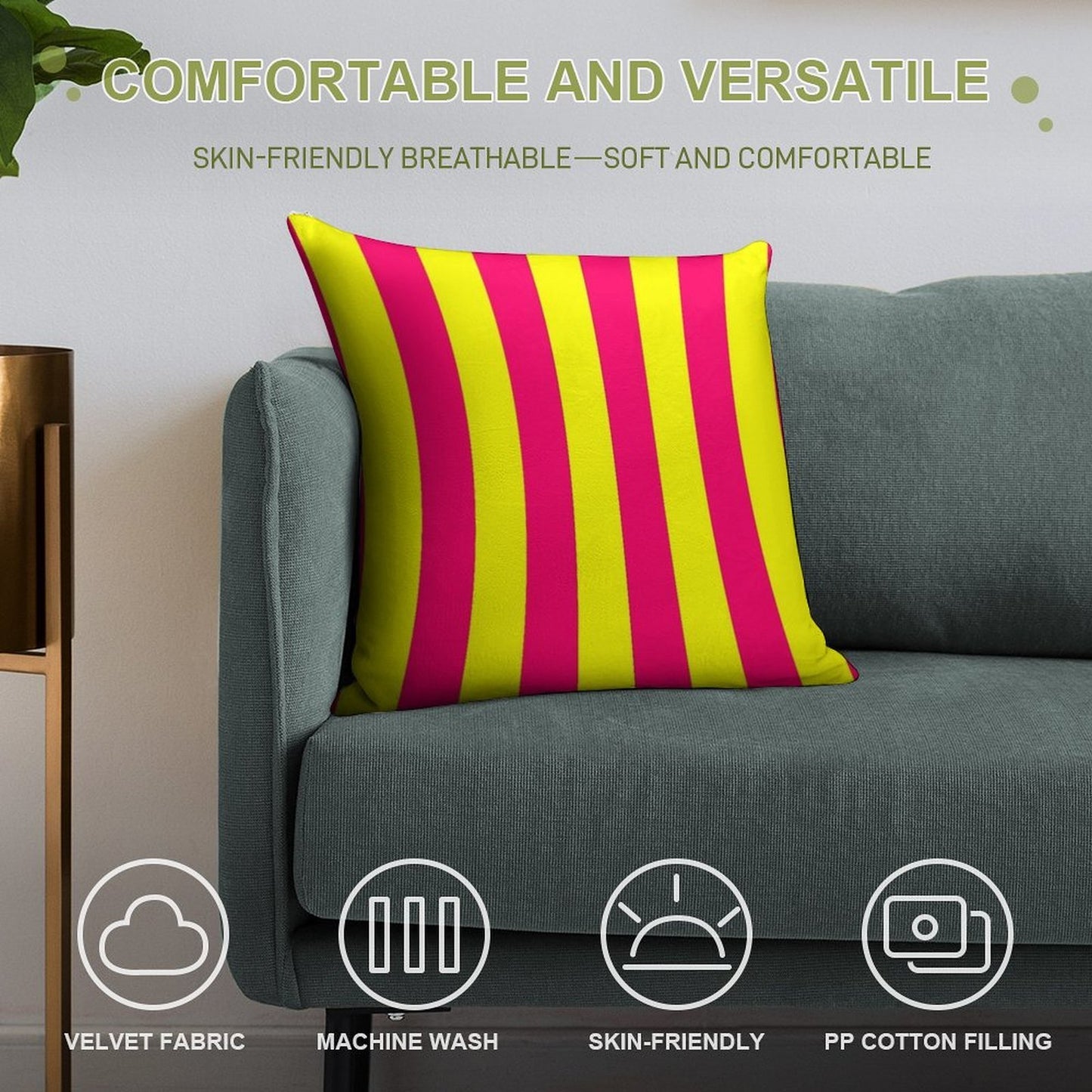 Bright Neon Pink And Yellow Vertical Cabana Tent Stripes Soft Multiple Sizes Throw Pillow