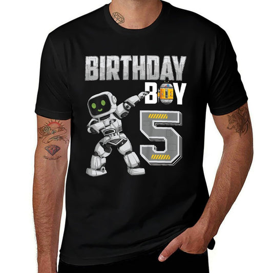 Kids 5 Year Old Dabbing Robot 5th Birthday Science Robotics  Fade-proof Color T-Shirt
