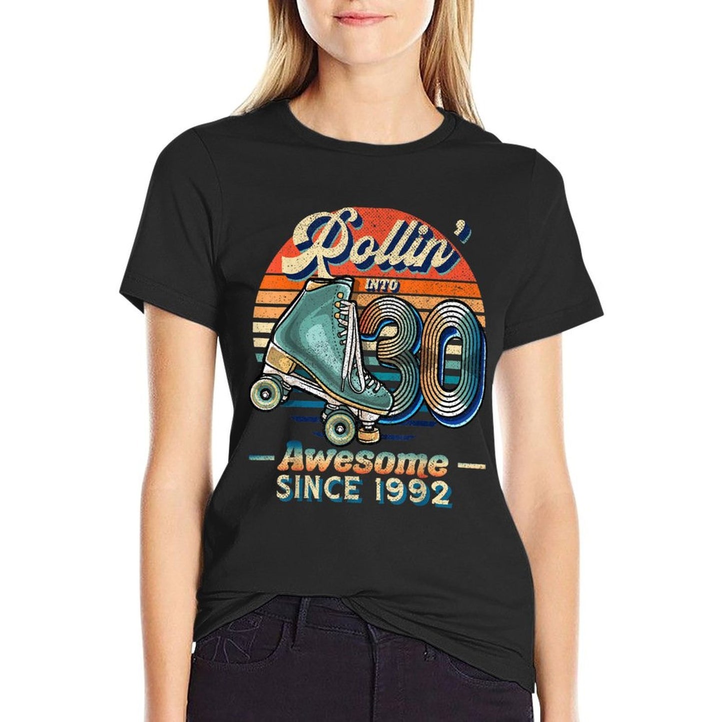 Rollin' Into 30 Awesome 1992 Roller Skating 30th Birthday  Relaxed-fit T-Shirt