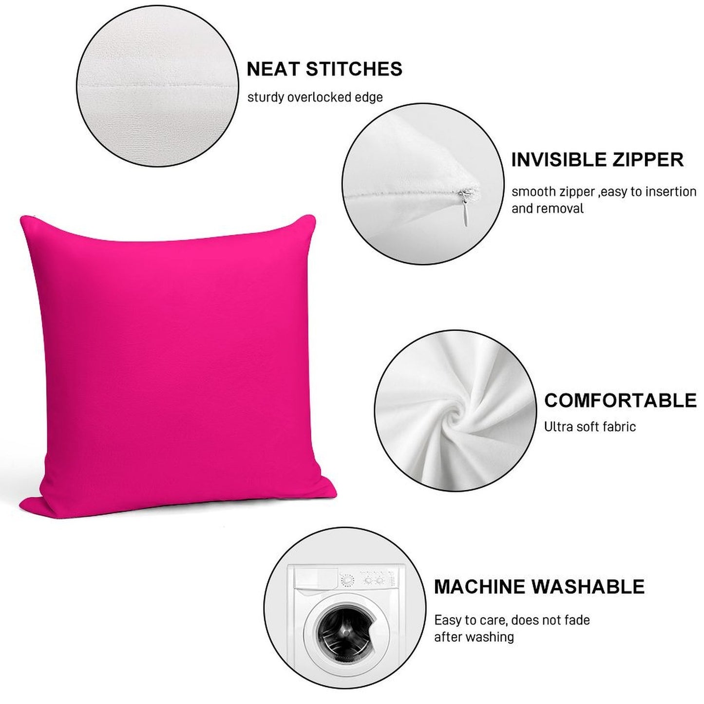 PLAIN SOLID  Bright PINK -100  Bright PINK SHADES ON OZCUSHIONS ON ALL PRODUCTS Soft Multiple Sizes Throw Pillow