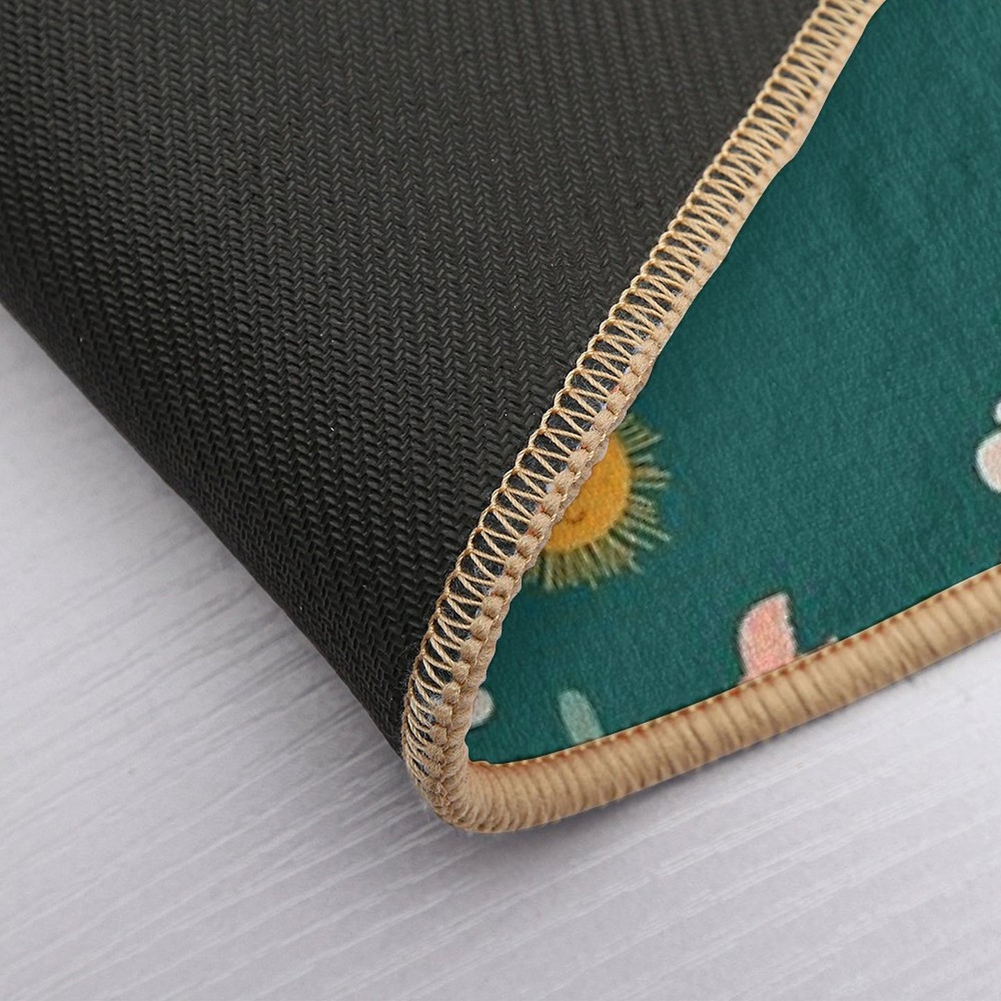 Boho Aesthetic Landscape Southwest Cactus And Sun - Forest Green Background  Long-Lasting Bath Mat