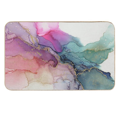 Abstract Coral Turquoise Gold Ink Painting on Canvas  Slip-Resistant Bath Mat