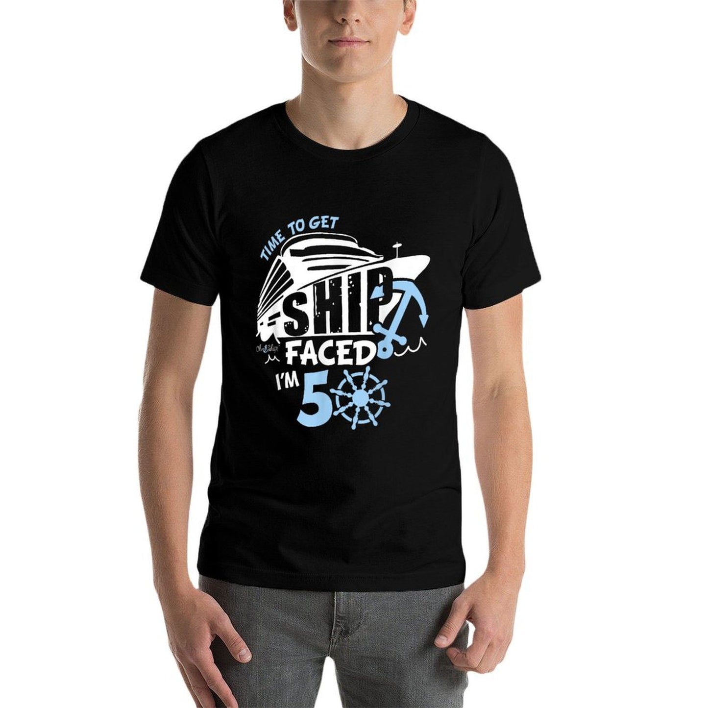 Time to Get ShipFaced I'm 50, 50th Birthday Shirt for Cruise  Ribbed Collar T-Shirt