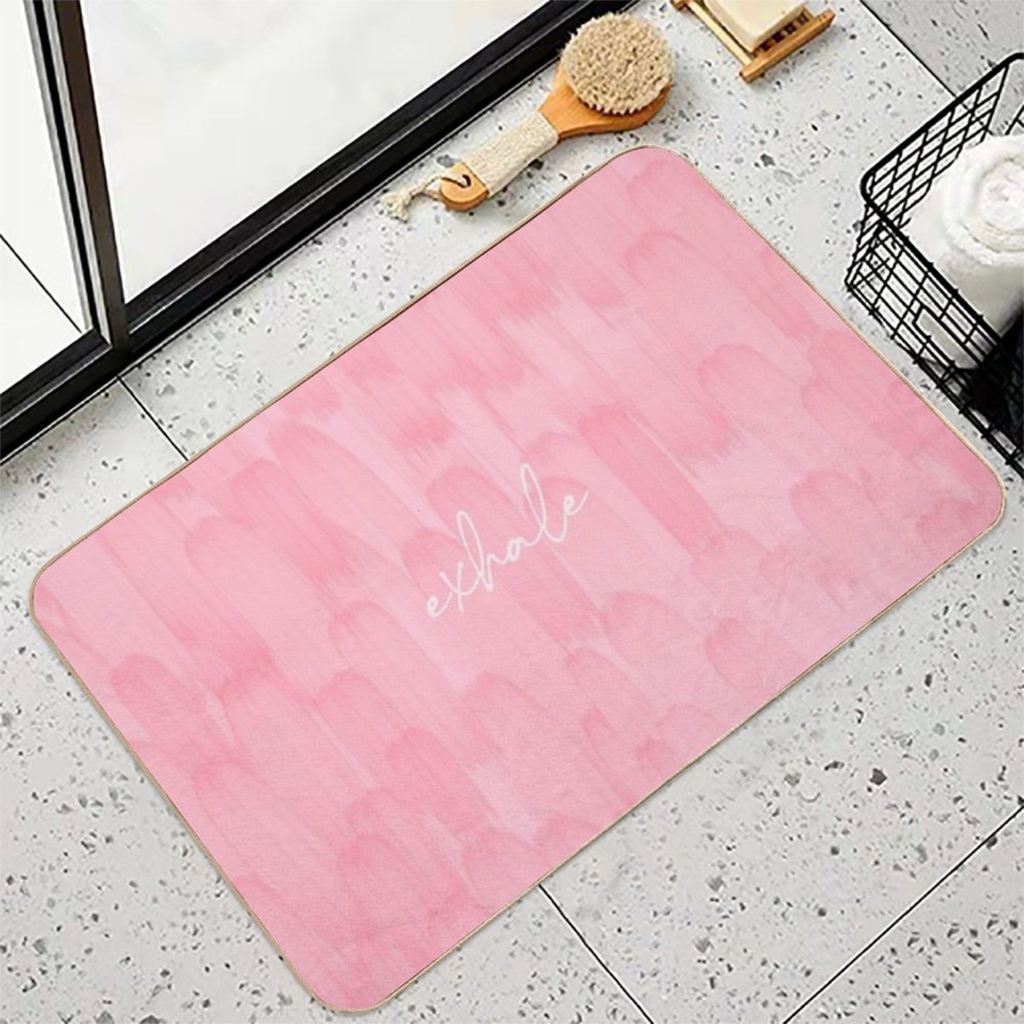 Exhale Flamingo Pink Strokes  Dirt-Trapping Bath Mat