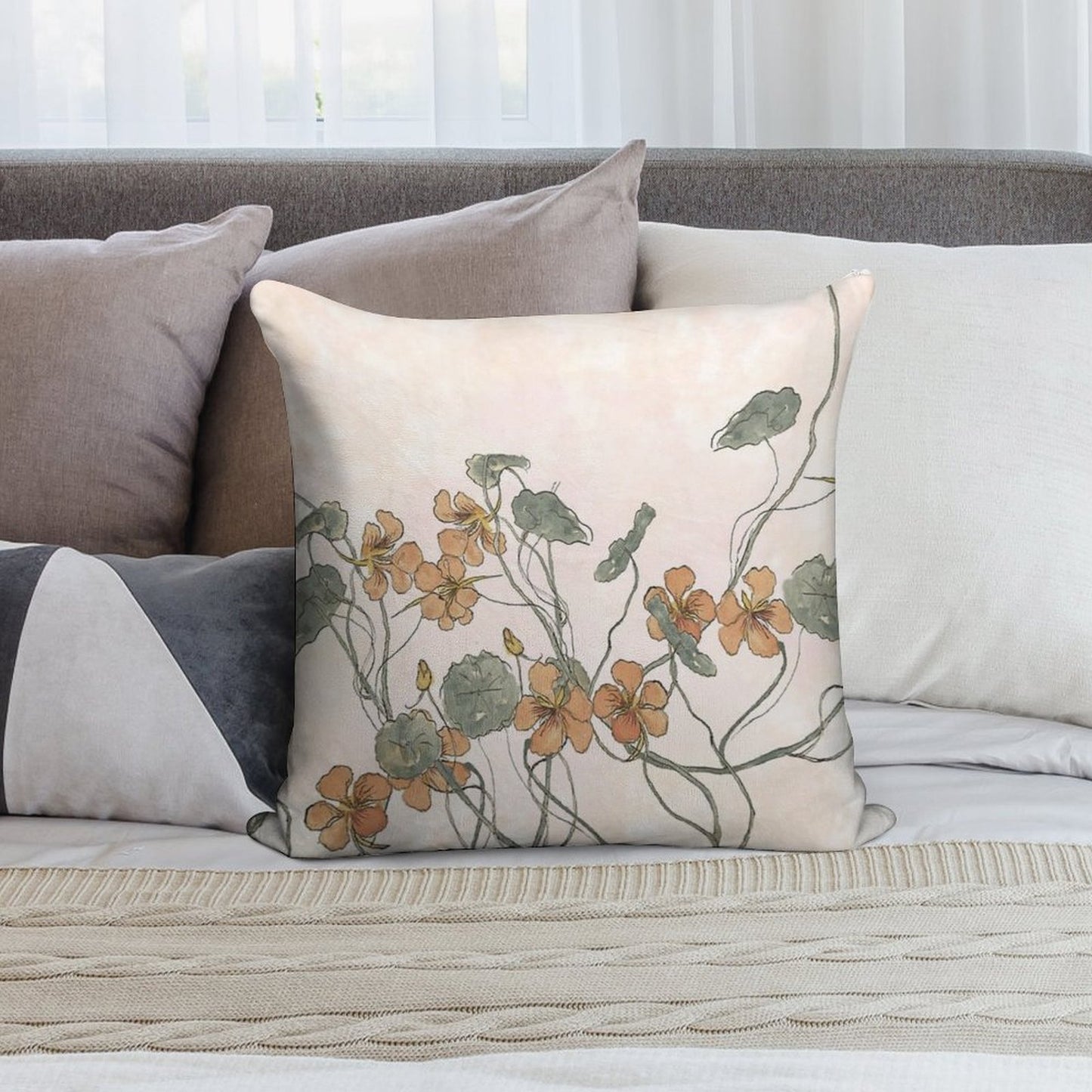 Winding - Floral Watercolour Soft Shrink-Resistant Throw Pillow