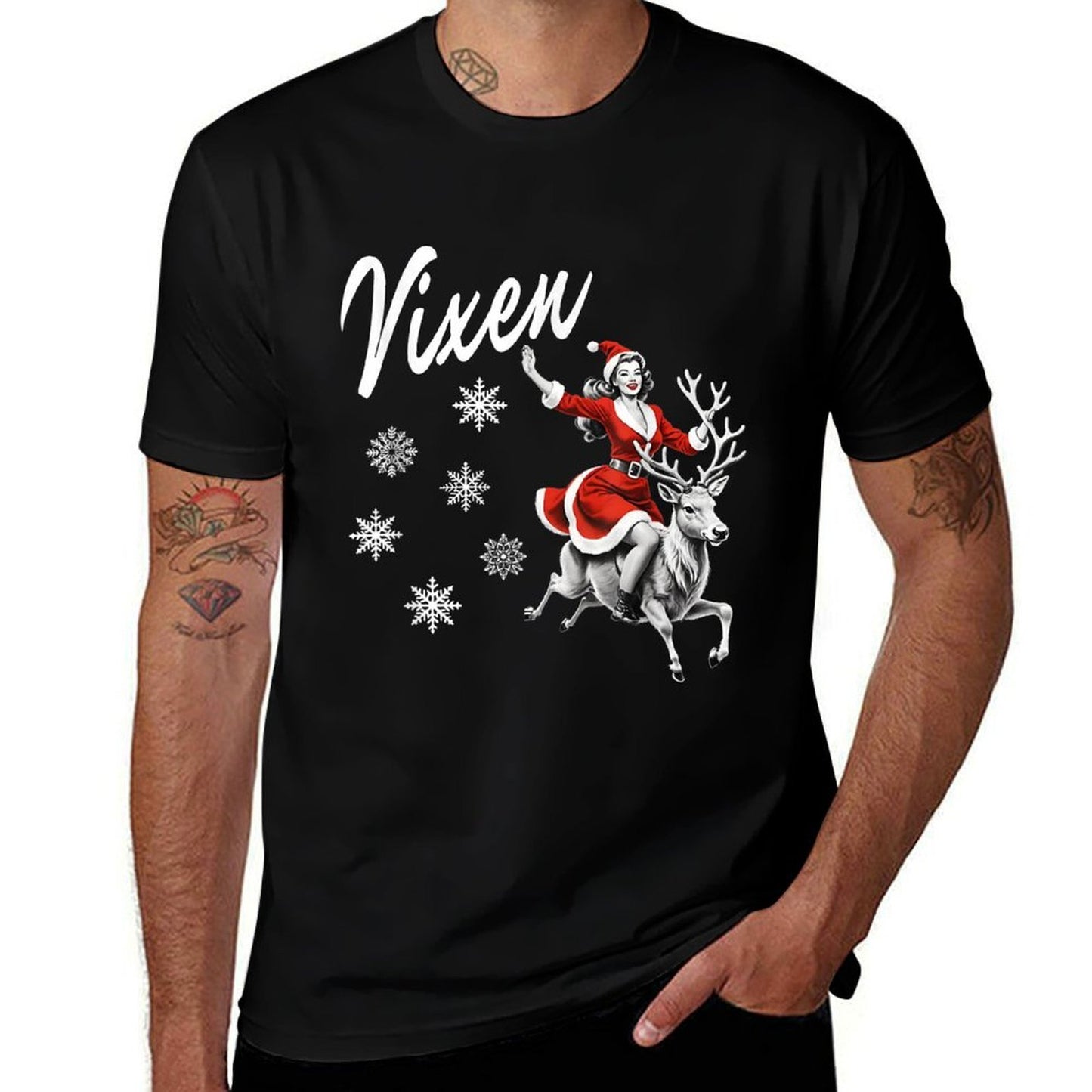 Vixen Reindeer Retro Sexy Pin Up Girl Funny Christmas Party  Wrinkle-resistant T-Shirt