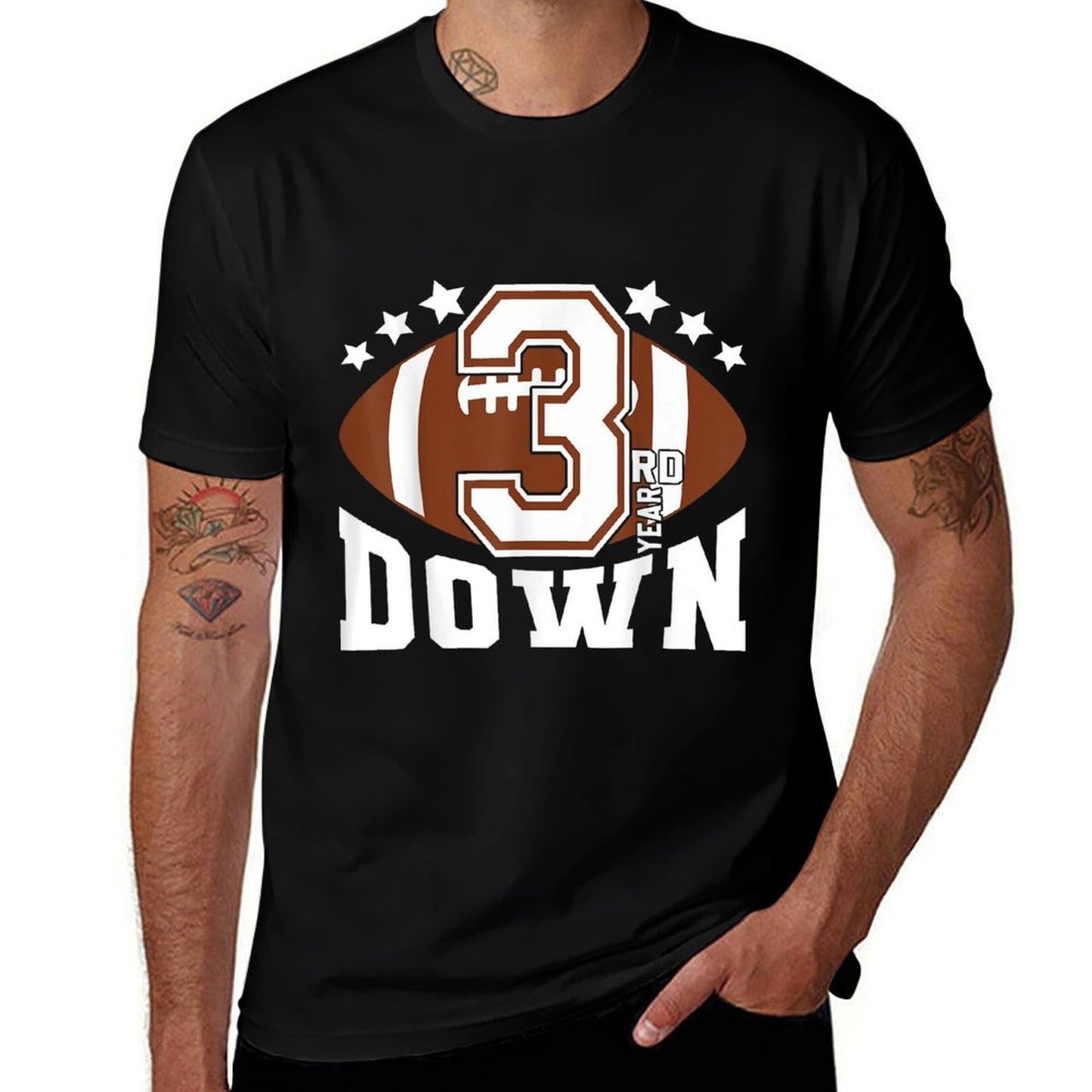 Kids 3rd Year Down Football Birthday Boy Party 3 Year Old  Tagless Design T-Shirt
