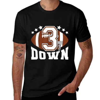 Kids 3rd Year Down Football Birthday Boy Party 3 Year Old  Tagless Design T-Shirt
