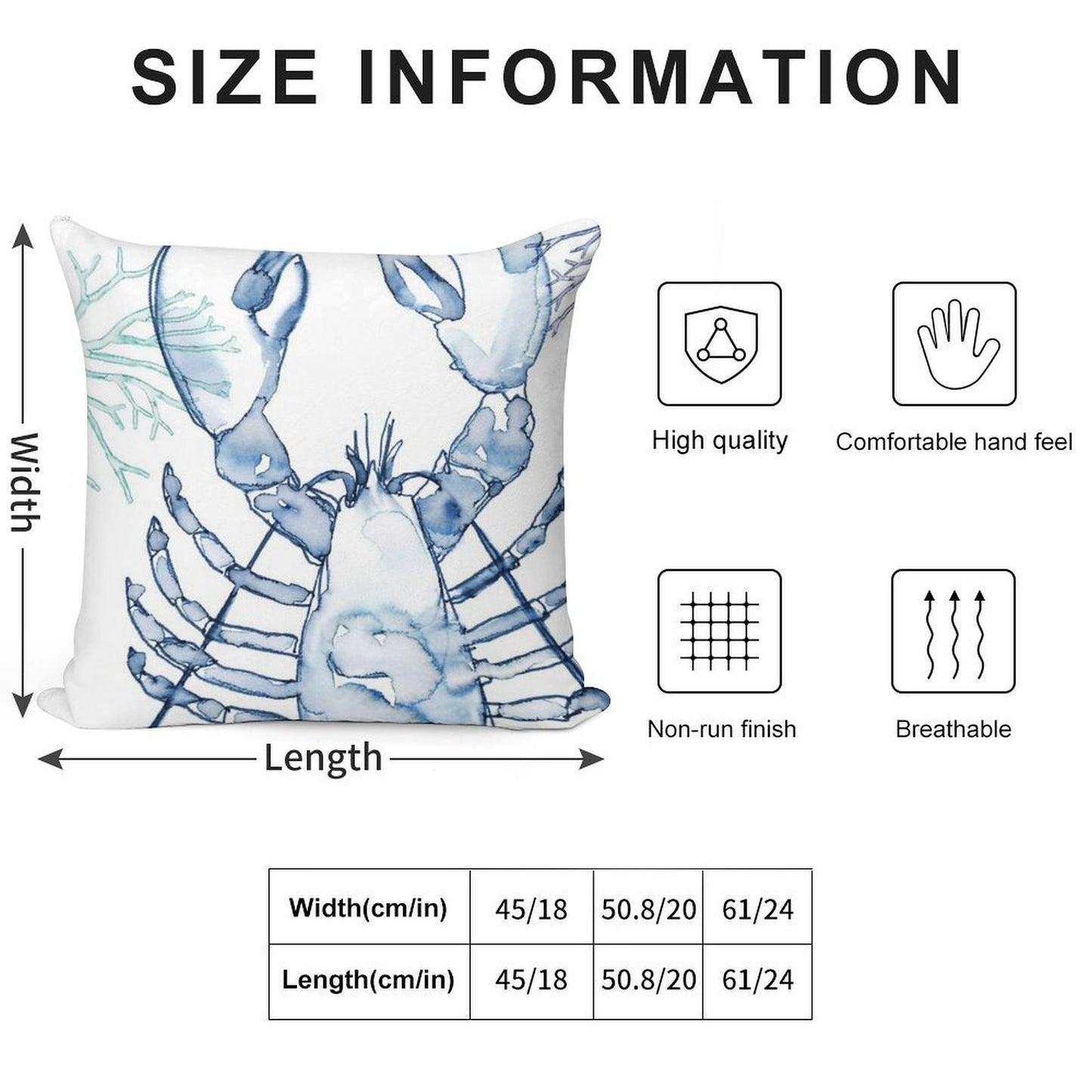 Coastal Lobster, Watercolor in Blues Soft Durable Construction Throw Pillow