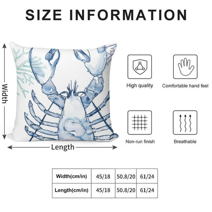 Coastal Lobster, Watercolor in Blues Soft Durable Construction Throw Pillow