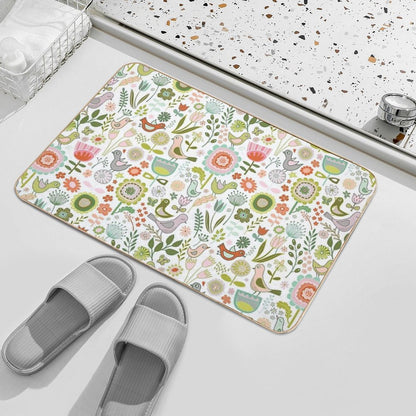 Birds And Blooms - Springtime - Pretty Floral Bird Pattern by Cecca Designs  Stain-Proof Bath Mat