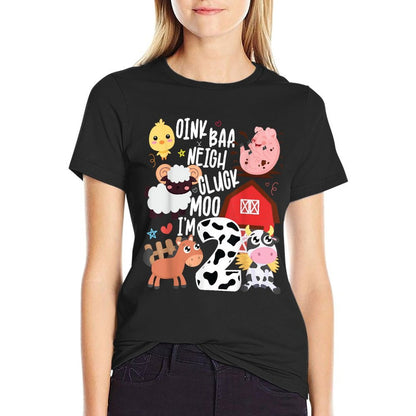 Oink Baa Neigh Cluck Moo I'm Two 2 Farmer 2nd Birthday Farm  Stretchy T-Shirt