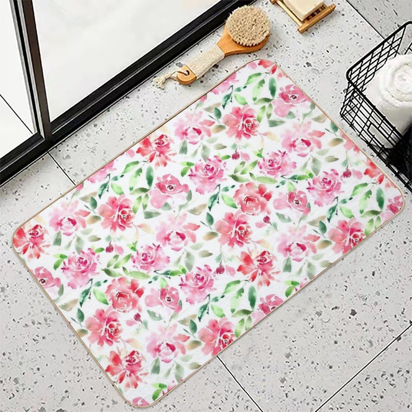 Watercolor Rose  Easy To Clean Bath Mat