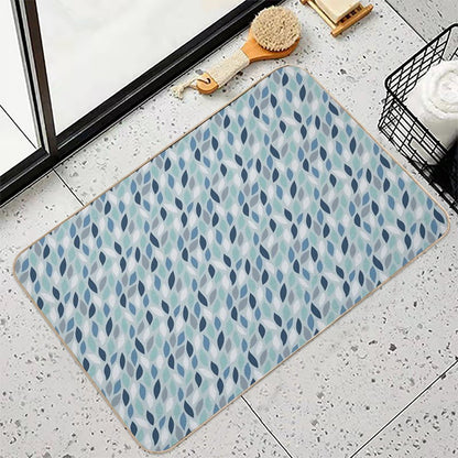 Teal Blue And Aqua Blue Leaf Pattern  Odorless Bath Mat