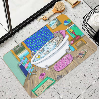 Funny Cat in Bath Cat 665  Easy Maintenance Bath Mat