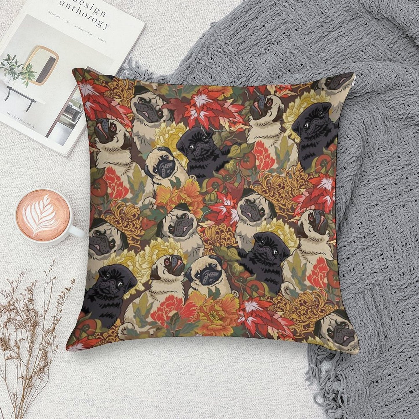 Because Pugs Autumn Soft Short Plush Fabric Throw Pillow