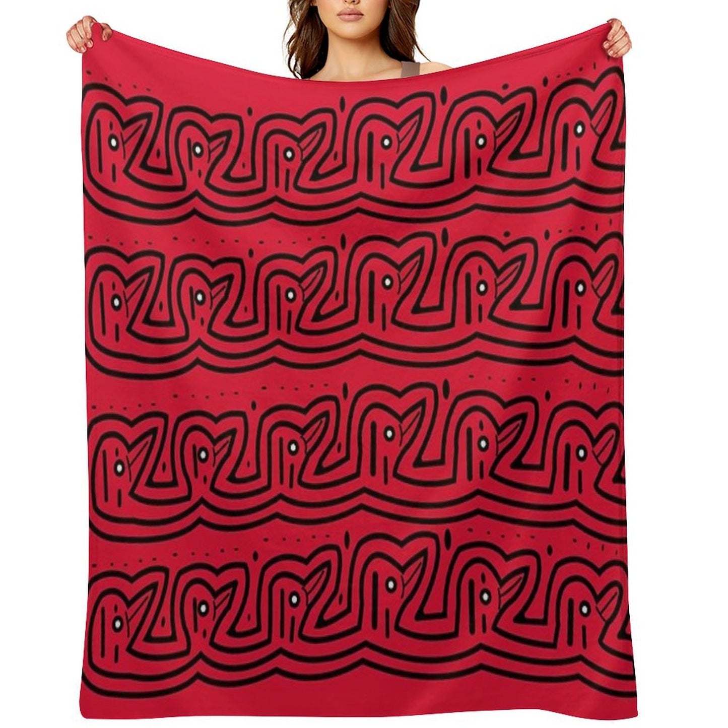 Beautiful Indigenous Mola with Colorful Leaves, Illustrated from An Original Mola Sustainable Throw Blanket