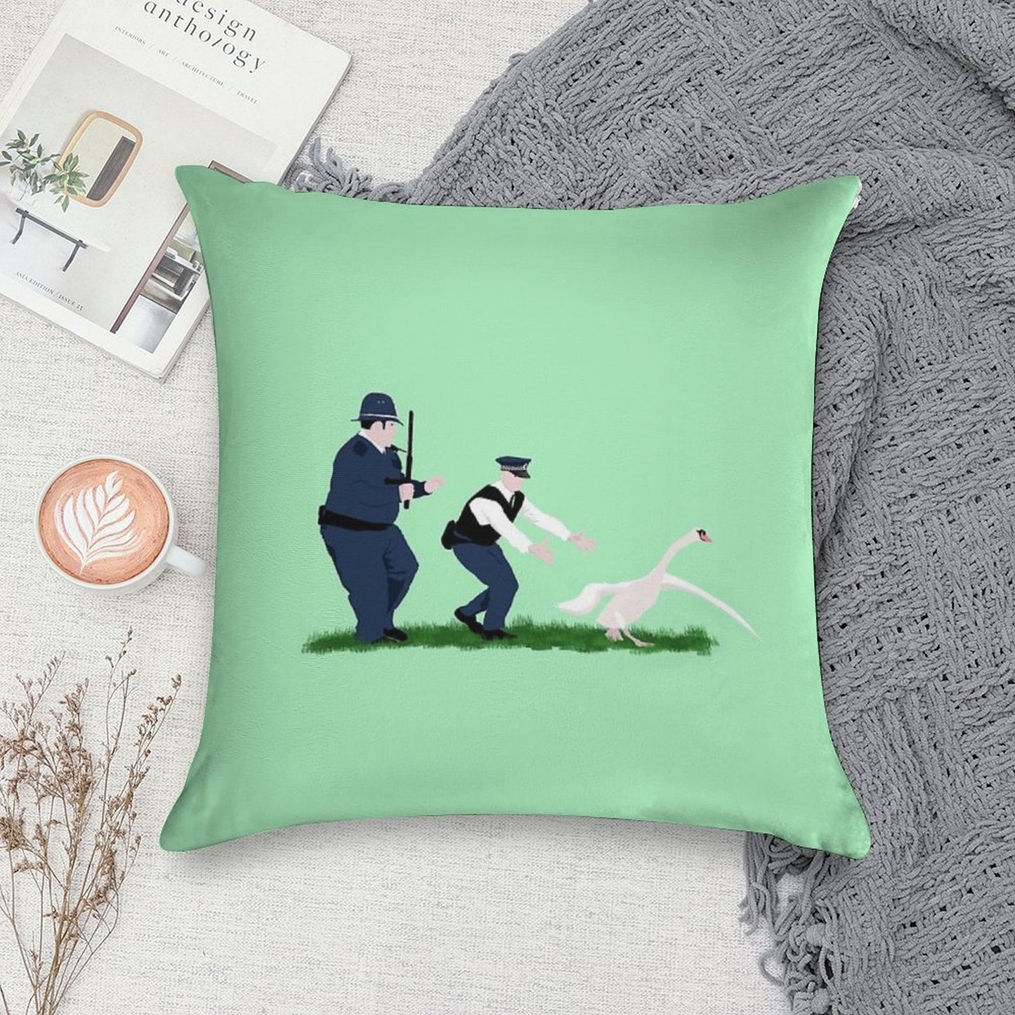 Swan Cops Soft Washable Throw Pillow