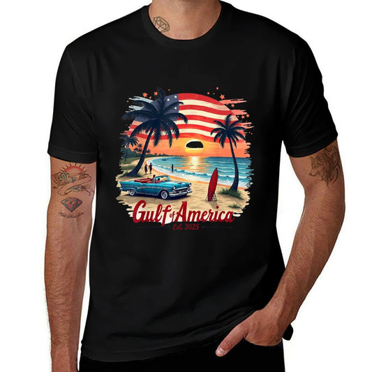 Gulf Retro Of America Est 2025 USA American Flag Men Women Ribbed Collar T-Shirt